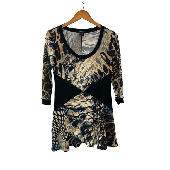 Eva Varro Slinky Tunic Top Bold Animal Mixed Print Black Contrast 3/4 Slv Size S - Picture 6 of 6